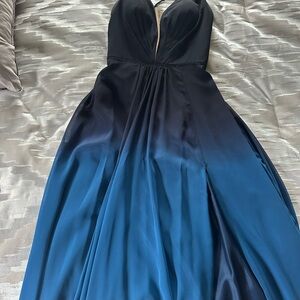 Elegant Blue and Black Evening Gown